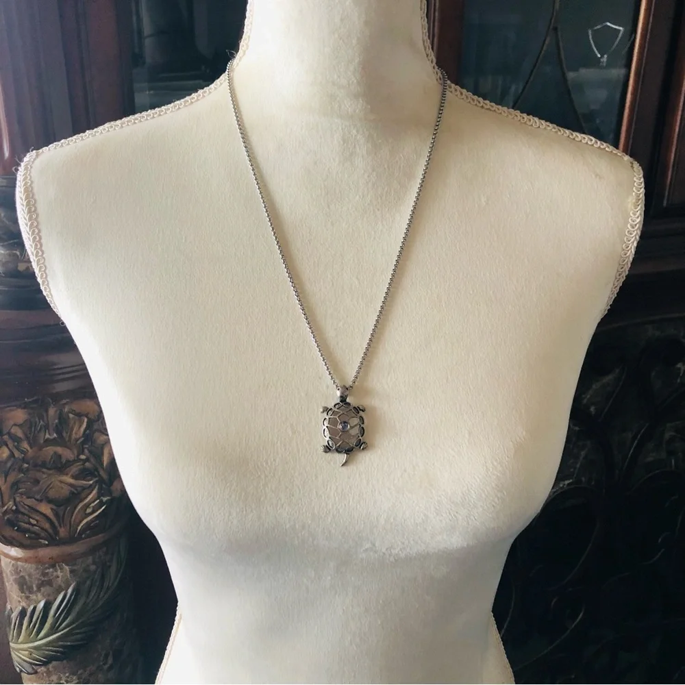 Galaxy stone turtle pendant on chain necklace